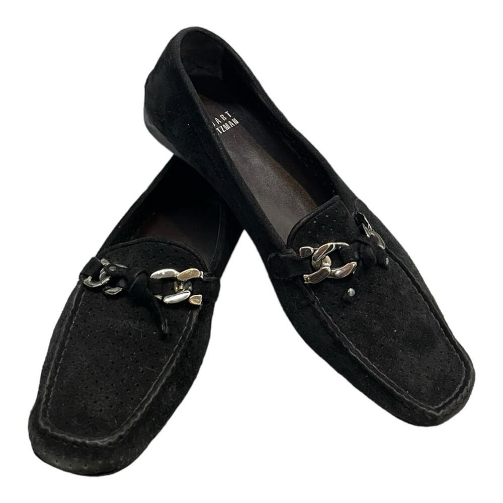 STUART WEITZMAN Loafers Women's 8.5 B Perforated Suede Chain Link